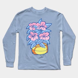 Blue and Pink Yellow Pot Plant Long Sleeve T-Shirt